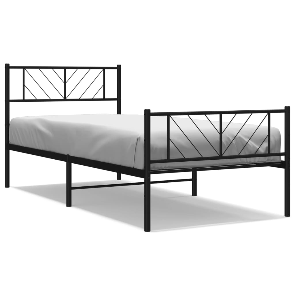 vidaXL Metal Bed Frame without Mattress with Footboard Black 39.4"x74.8"