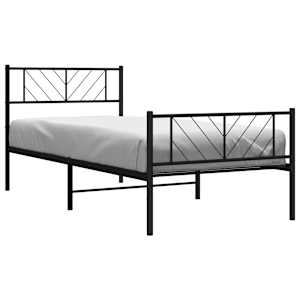 Kovový rám postele s hlavovým a nožním čelem černý 100 x 200 cm - obrázek 3