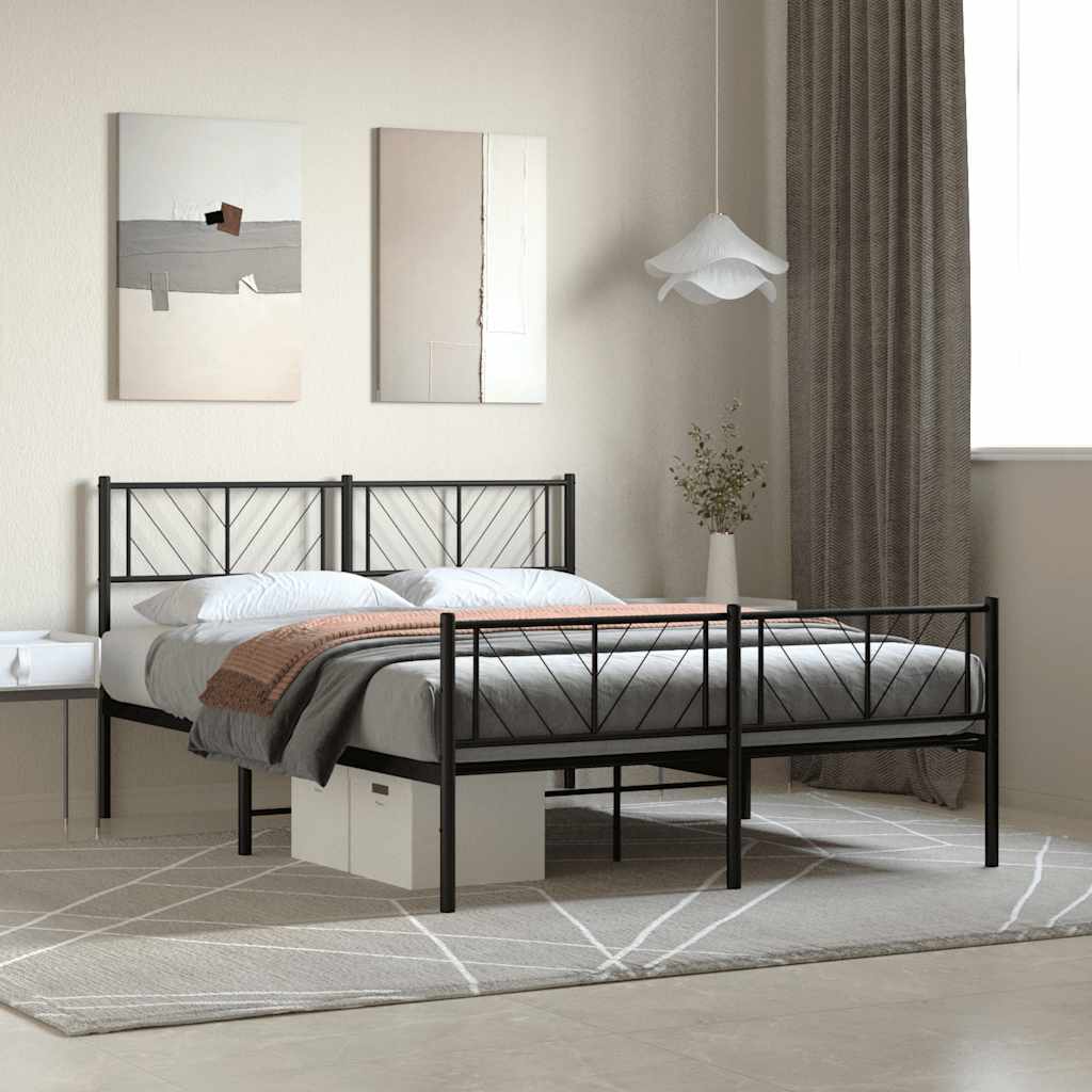 vidaXL Cadru pat metalic cu tăblie de cap/picioare, negru, 120x190 cm