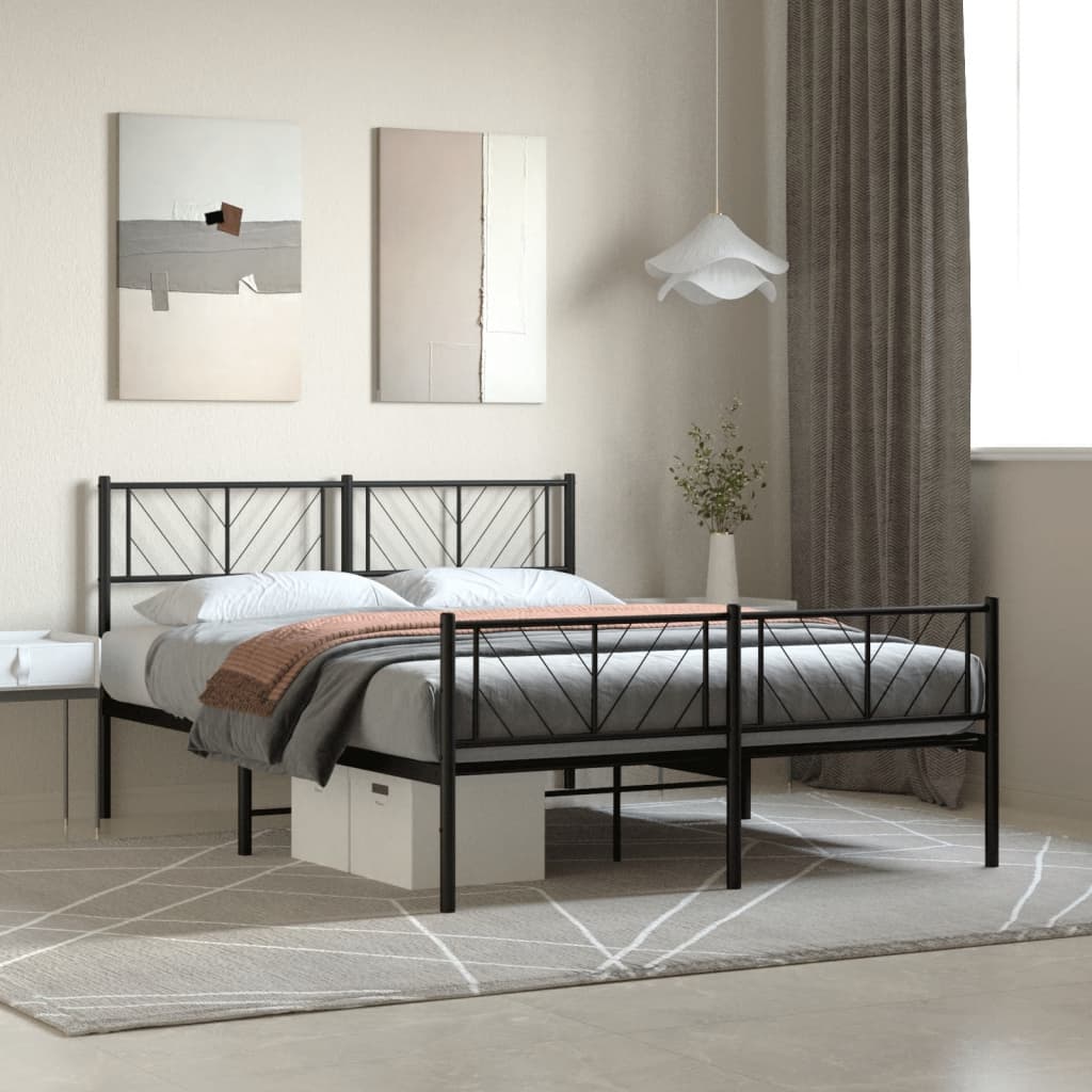 vidaXL Metallbett ohne Matratze mit Fußteil Schwarz 160x200 cm