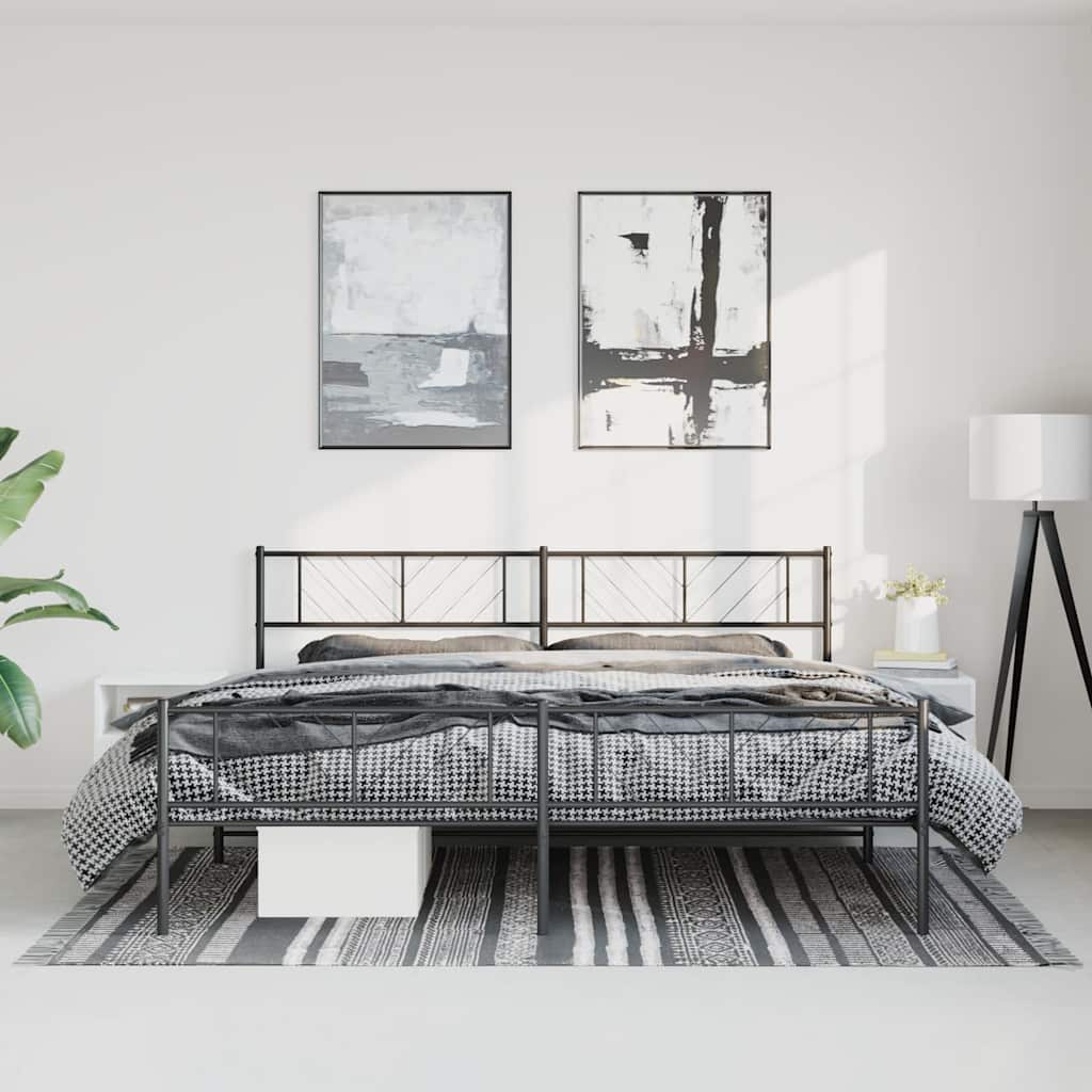 vidaXL Bettgestell mit Kopf- und Fußteil Metall Schwarz 183x213 cm