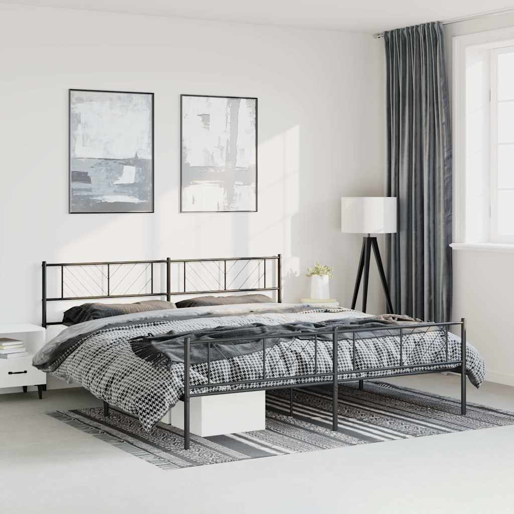 vidaXL Bedframe met hoofd- en voeteneinde metaal zwart 193x203 cm, foto 2