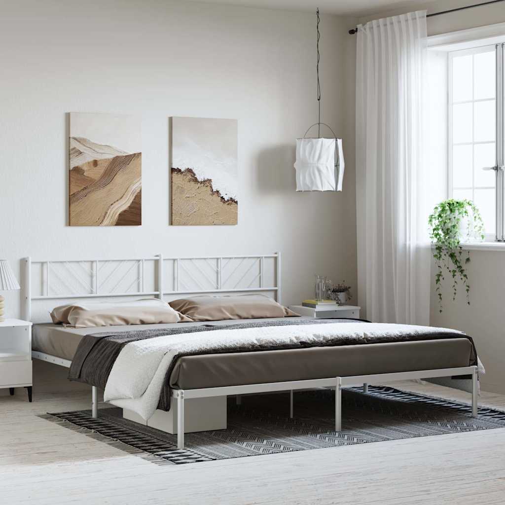 vidaXL Bedframe met hoofdbord metaal wit 193x203 cm, foto 2