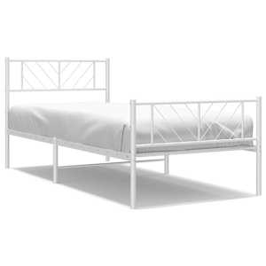 Kovový rám postele s hlavovým a nožním čelem bílý 75 x 190 cm - obrázek 2