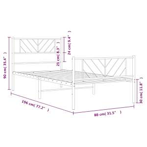 Kovový rám postele s hlavovým a nožním čelem bílý 75 x 190 cm - obrázek 9