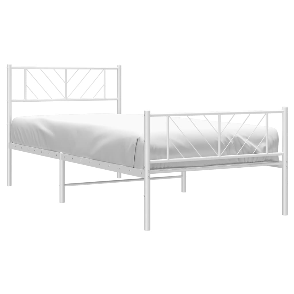 vidaXL Metal Bed Frame without Mattress with Footboard White 90x200cm