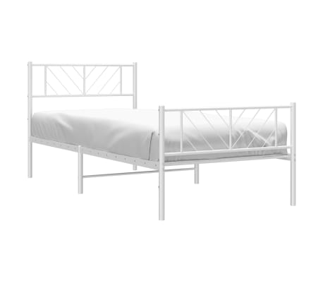 vidaXL Metal Bed Frame without Mattress with Footboard White 90x200cm