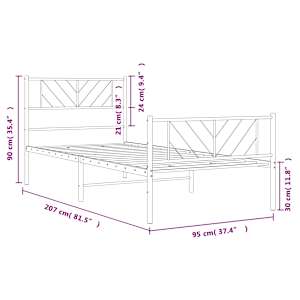 Kovový rám postele s hlavovým a nožním čelem bílý 90 x 200 cm - obrázek 9