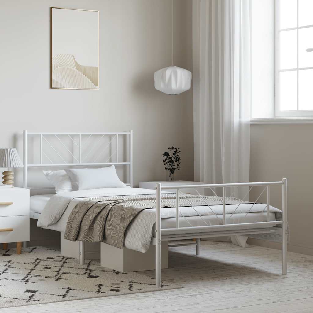 vidaXL Bedframe met hoofd- en voeteneinde metaal wit 100x200 cm afbeelding