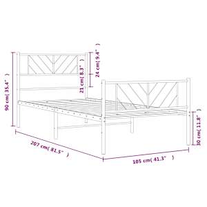 Kovový rám postele s hlavovým a nožním čelem bílý 100 x 200 cm - obrázek 10