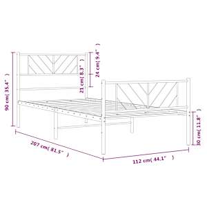 Kovový rám postele s hlavovým a nožním čelem bílý 107 x 203 cm - obrázek 9
