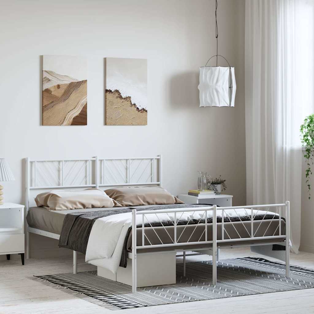 vidaXL Bedframe met hoofd- en voeteneinde metaal wit 135x190 cm, foto 2
