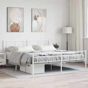 Kovový rám postele s hlavovým a nožním čelem bílý 180 x 200 cm - obrázek 1