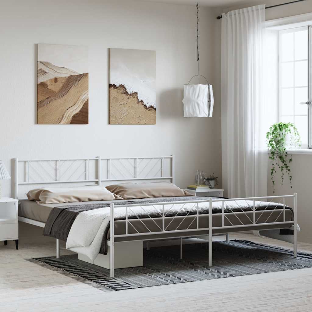 vidaXL Bedframe met hoofd- en voeteneinde metaal wit 193x203 cm afbeelding