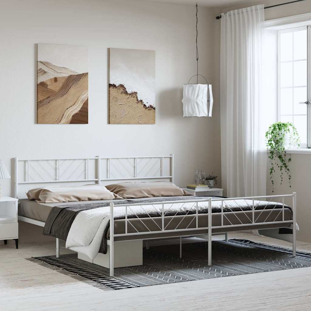 vidaXL Bedframe met hoofd- en voeteneinde metaal wit 193x203 cm, foto 2