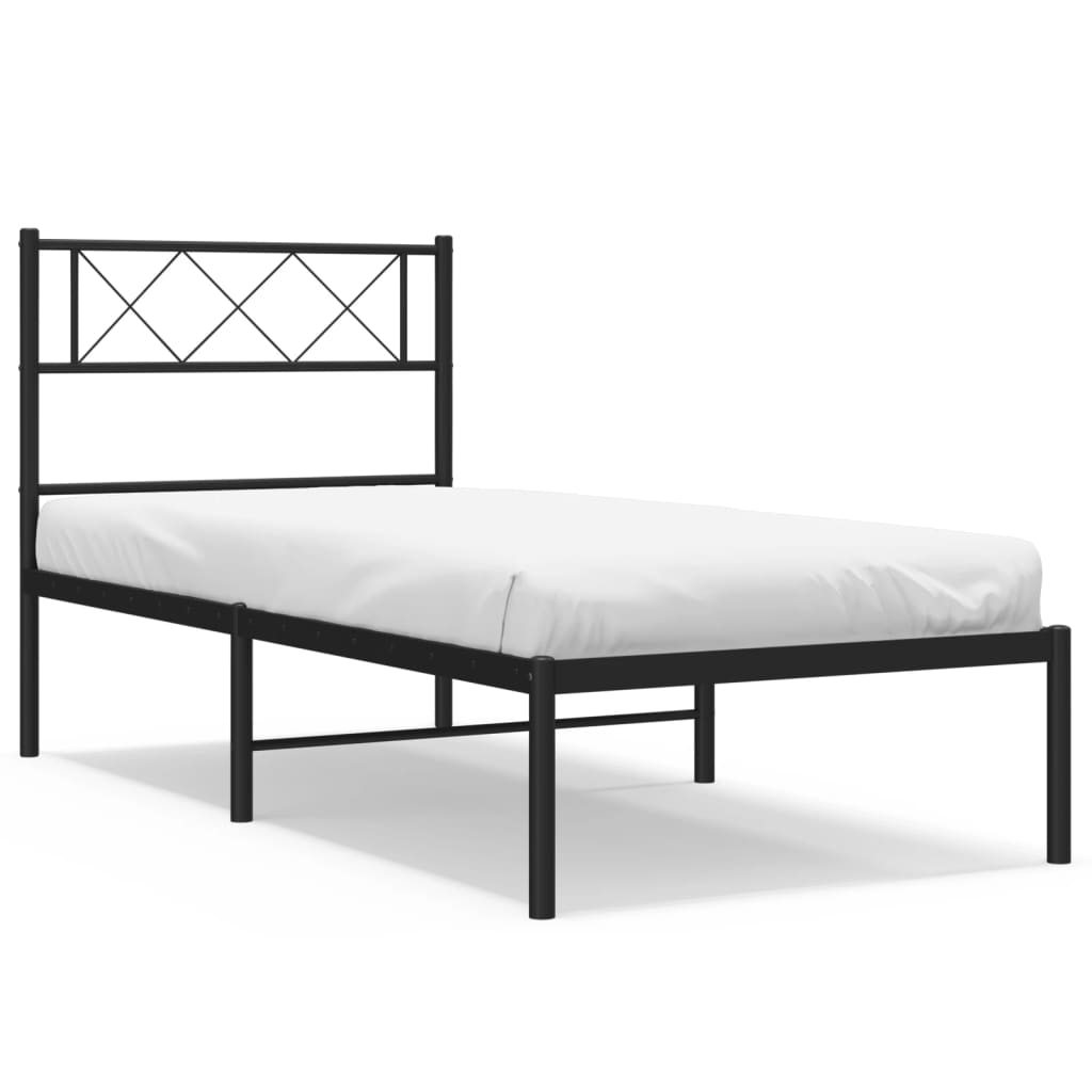 Cadru de pat metalic cu tăblie, negru, 75×190 cm