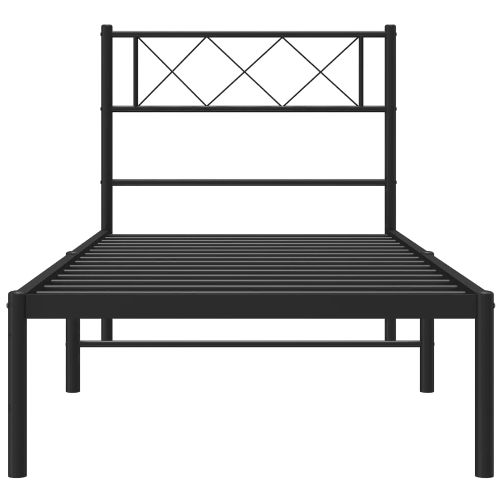vidaXL Bedframe met hoofdbord metaal zwart 75x190 cm, foto 4