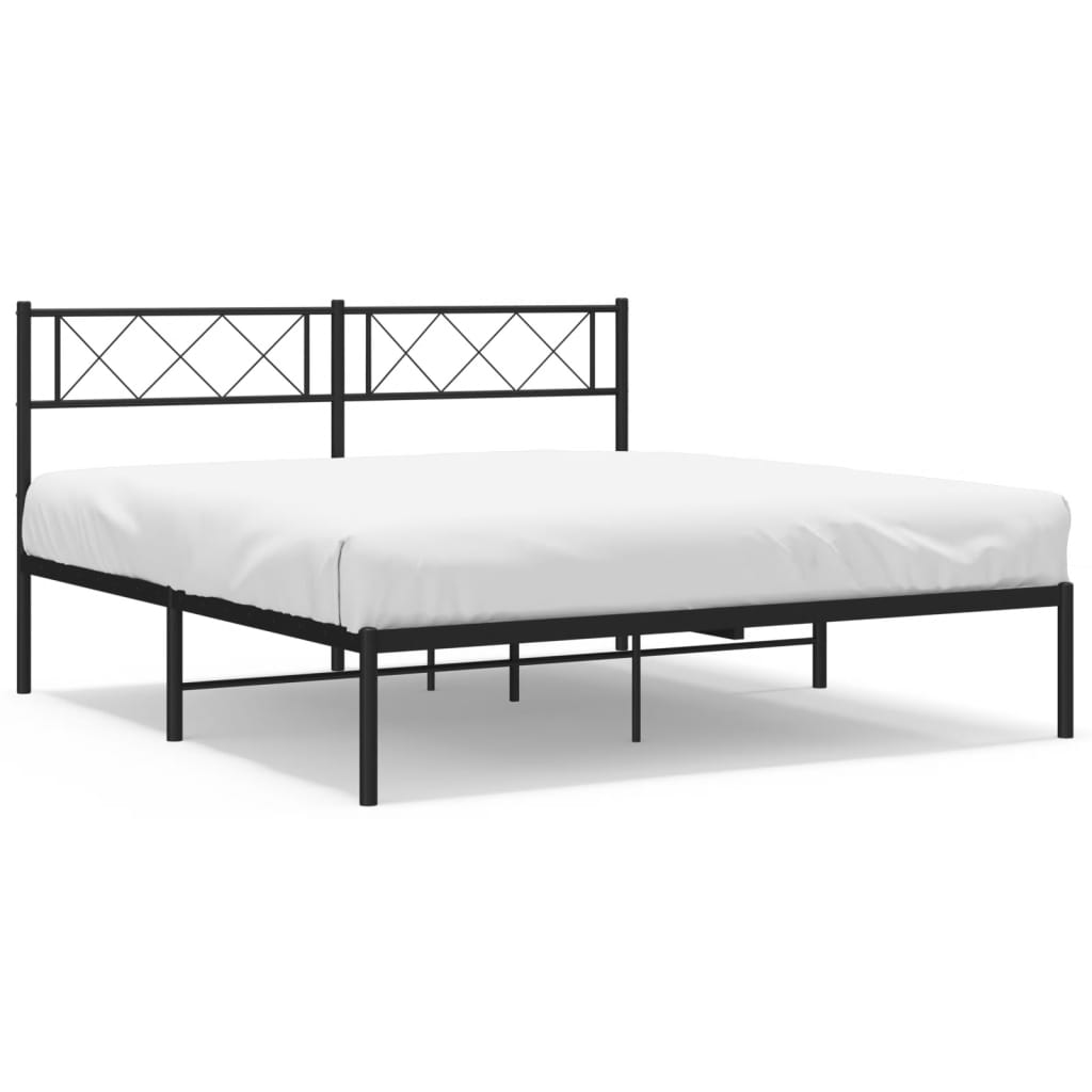 vidaXL Metal Bed Frame without Mattress with Headboard Black 53.1"x74.8"