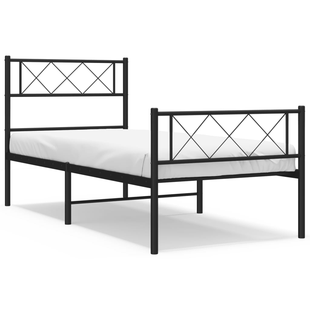 vidaXL Metal Bed Frame without Mattress with Footboard Black 39.4"x74.8"