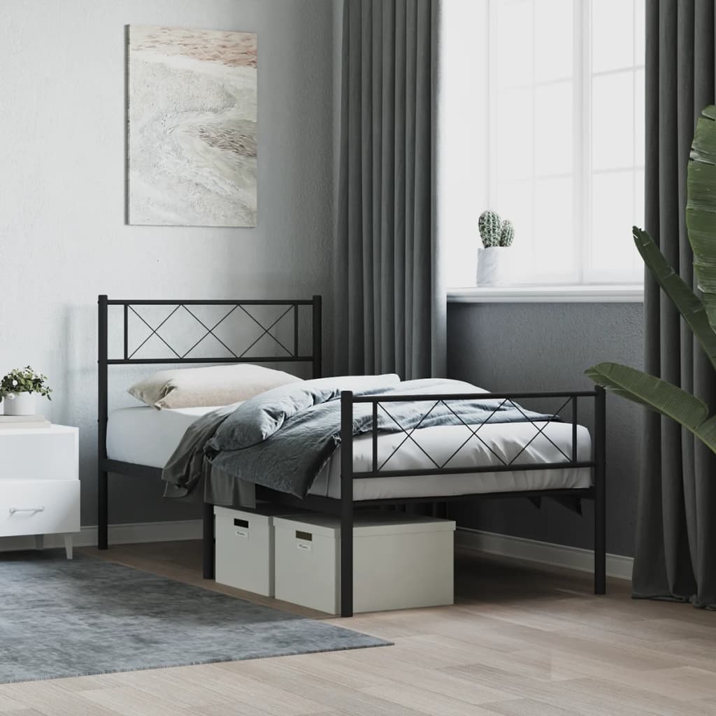 Metalni okvir kreveta uzglavlje i podnožje crni 100×190 cm Kreveti i dodaci za krevete Naručite namještaj na deko.hr