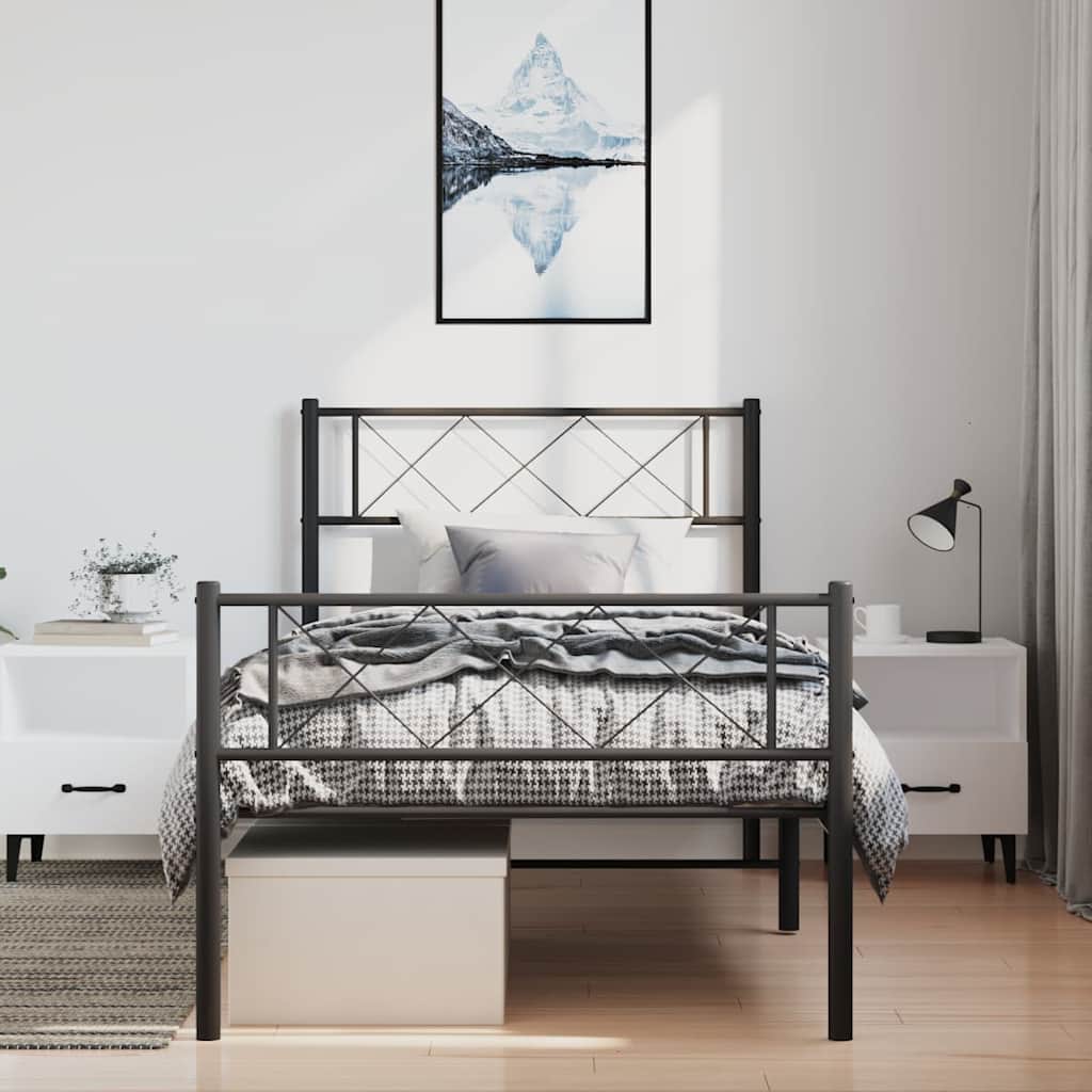 vidaXL Bedframe met hoofd- en voeteneinde metaal zwart 100x200 cm afbeelding