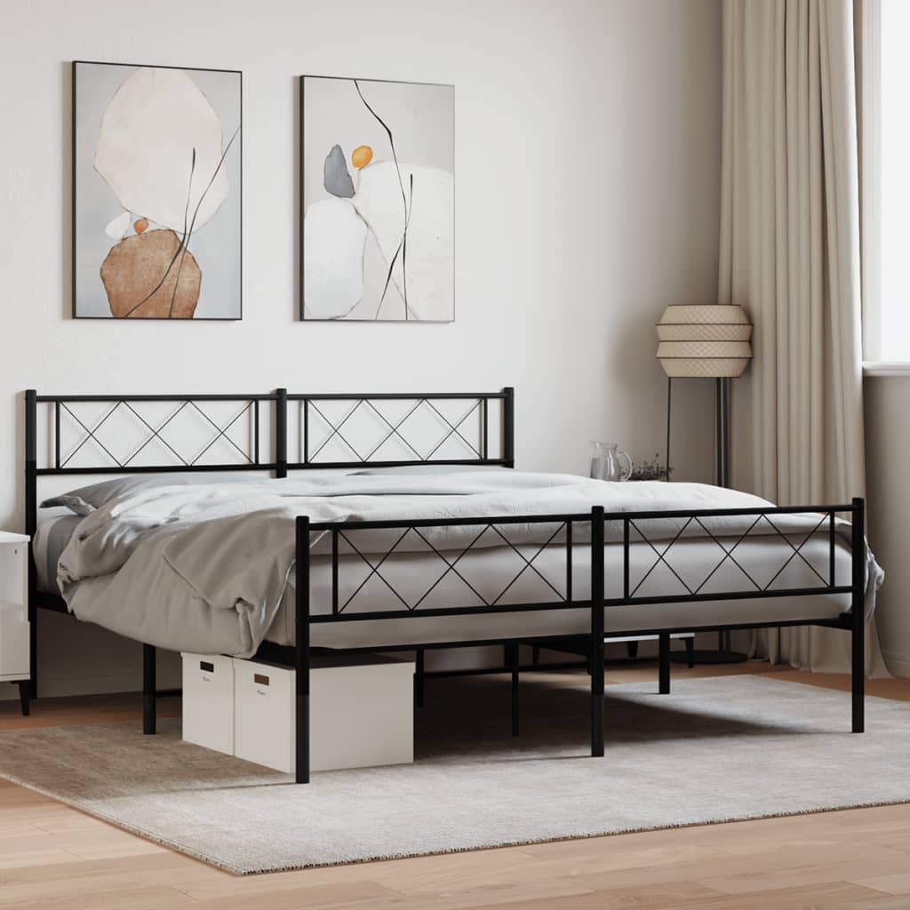 vidaXL Cadru pat metalic cu tăblie de cap/picioare, negru, 135x190 cm