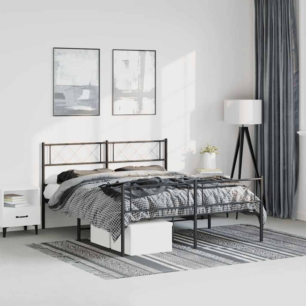 vidaXL Bettgestell mit Kopf- und Fußteil Metall Schwarz 135x190 cm