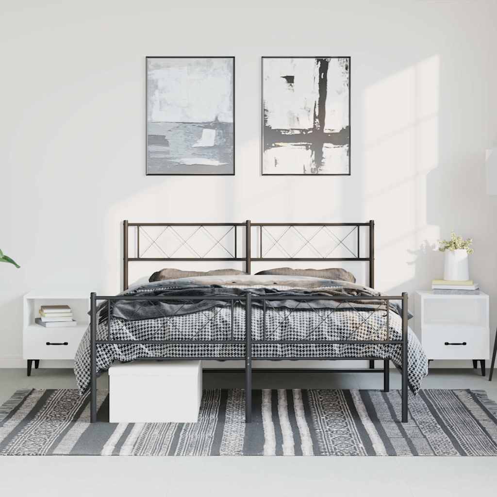 vidaXL Bedframe met hoofd- en voeteneinde metaal zwart 150x200 cm, foto 2
