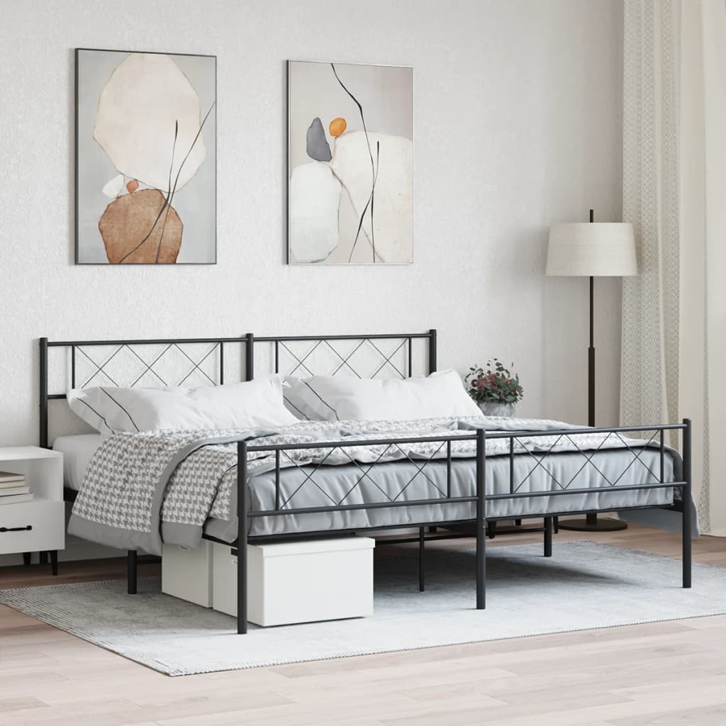 vidaXL Metallbett ohne Matratze mit Fußteil Schwarz 180x200 cm