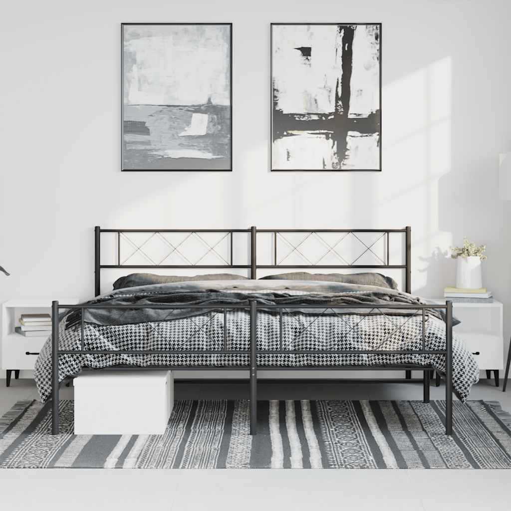 vidaXL Bedframe met hoofd- en voeteneinde metaal zwart 193x203 cm afbeelding