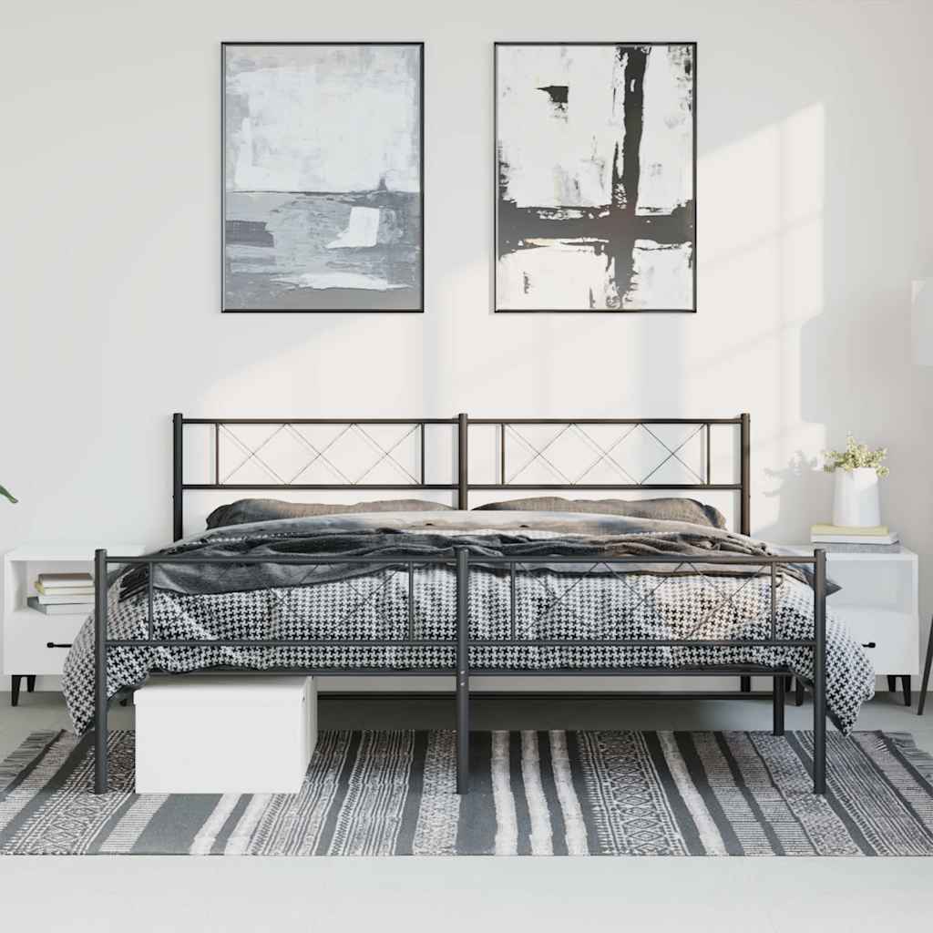 vidaXL Bedframe met hoofd- en voeteneinde metaal zwart 193x203 cm, foto 2