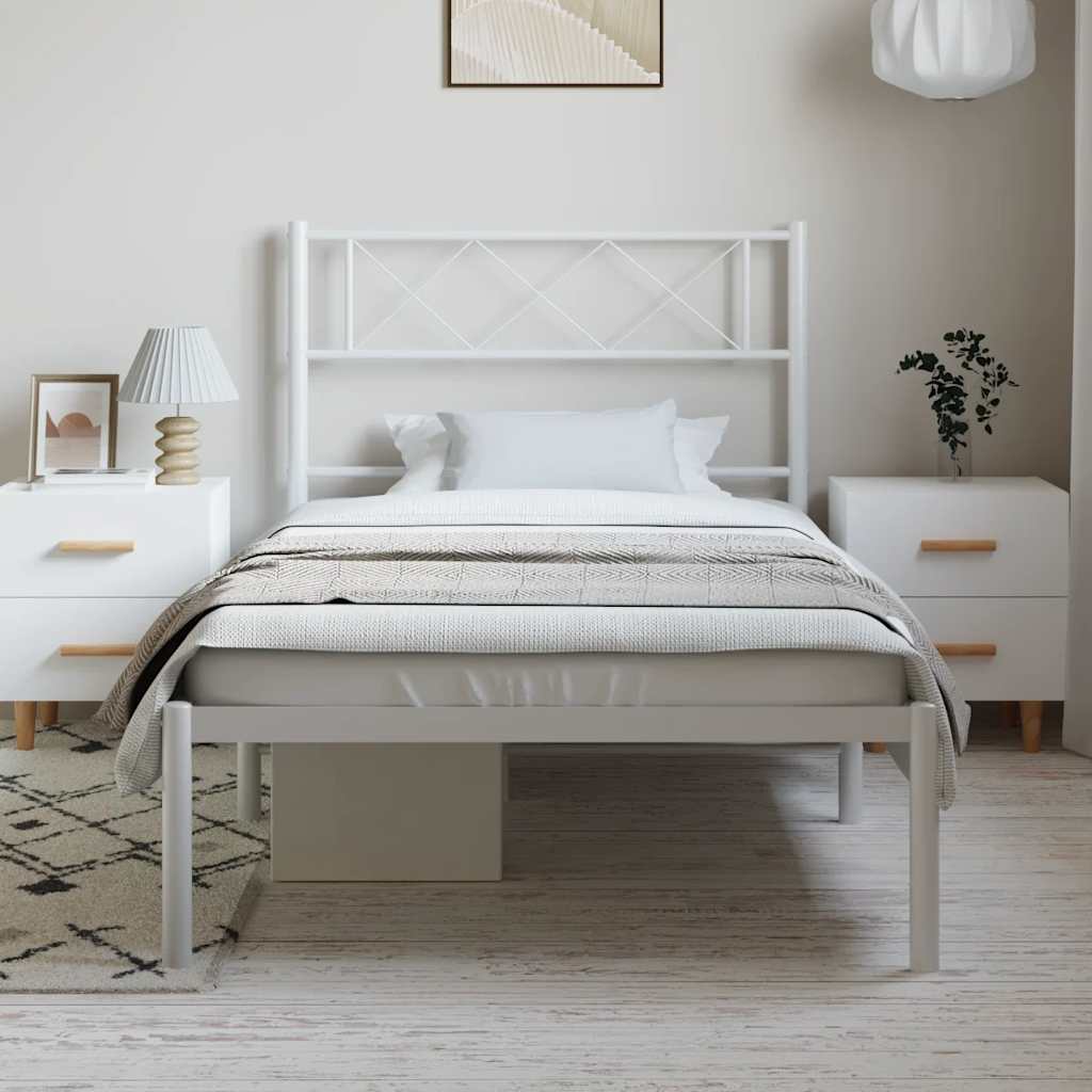 vidaXL Bedframe met hoofdbord metaal wit 100x190 cm afbeelding