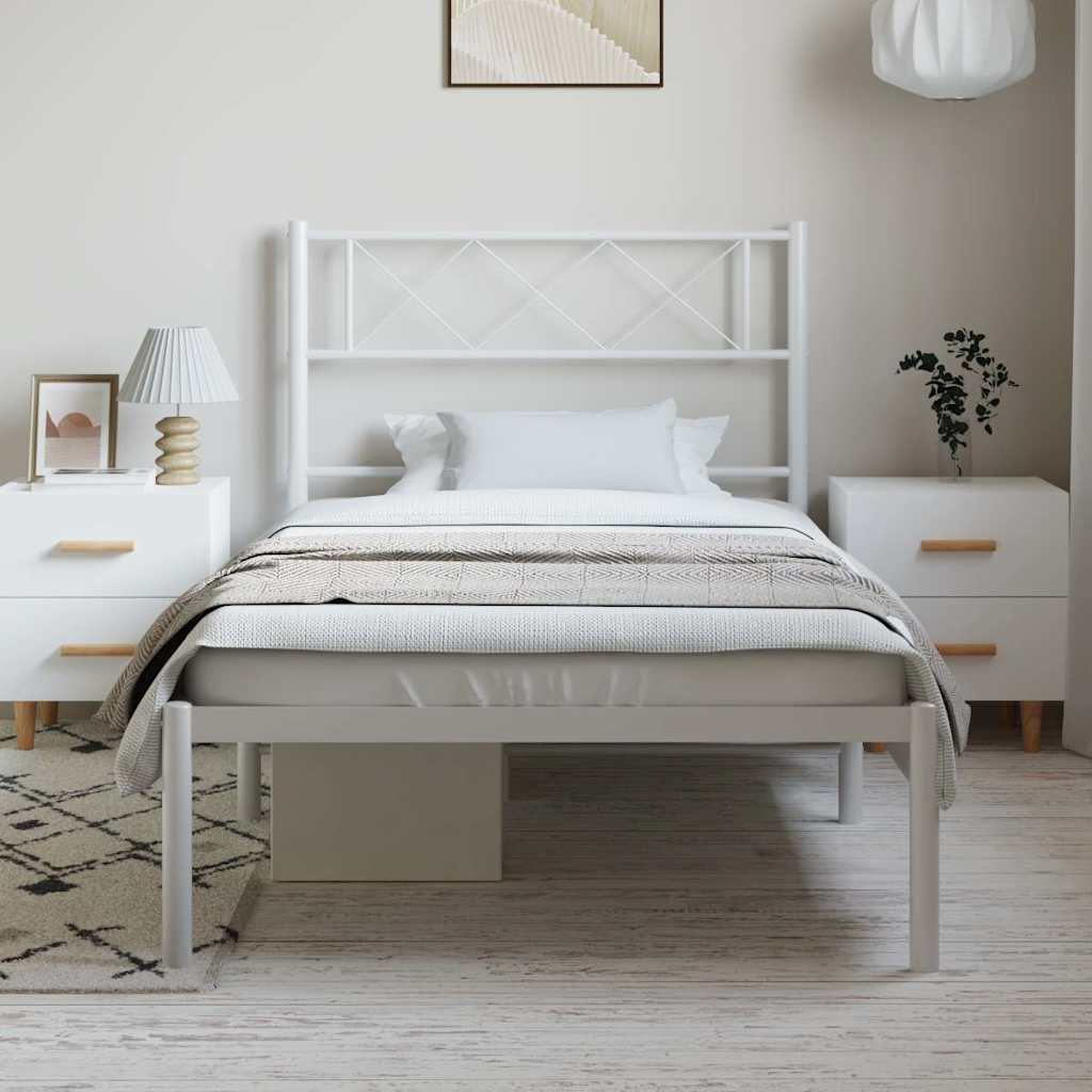 vidaXL Bedframe met hoofdbord metaal wit 100x200 cm, foto 2