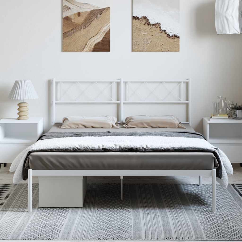vidaXL Bedframe met hoofdbord metaal wit 135x190 cm afbeelding