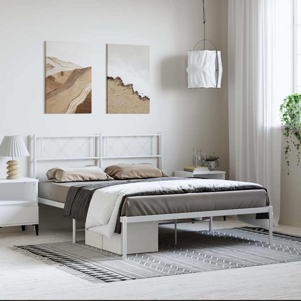 Sengeramme Med Sengegavl Metal - Hvid / med hovedgærde / 135 x 190 cm