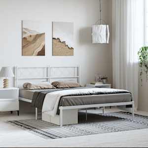 Kovový rám postele s čelem bílý 135 x 190 cm - obrázek 1