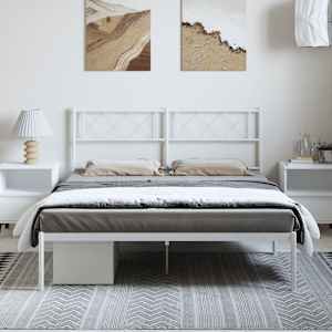 vidaXL Bedframe met hoofdbord metaal wit 150x200 cm