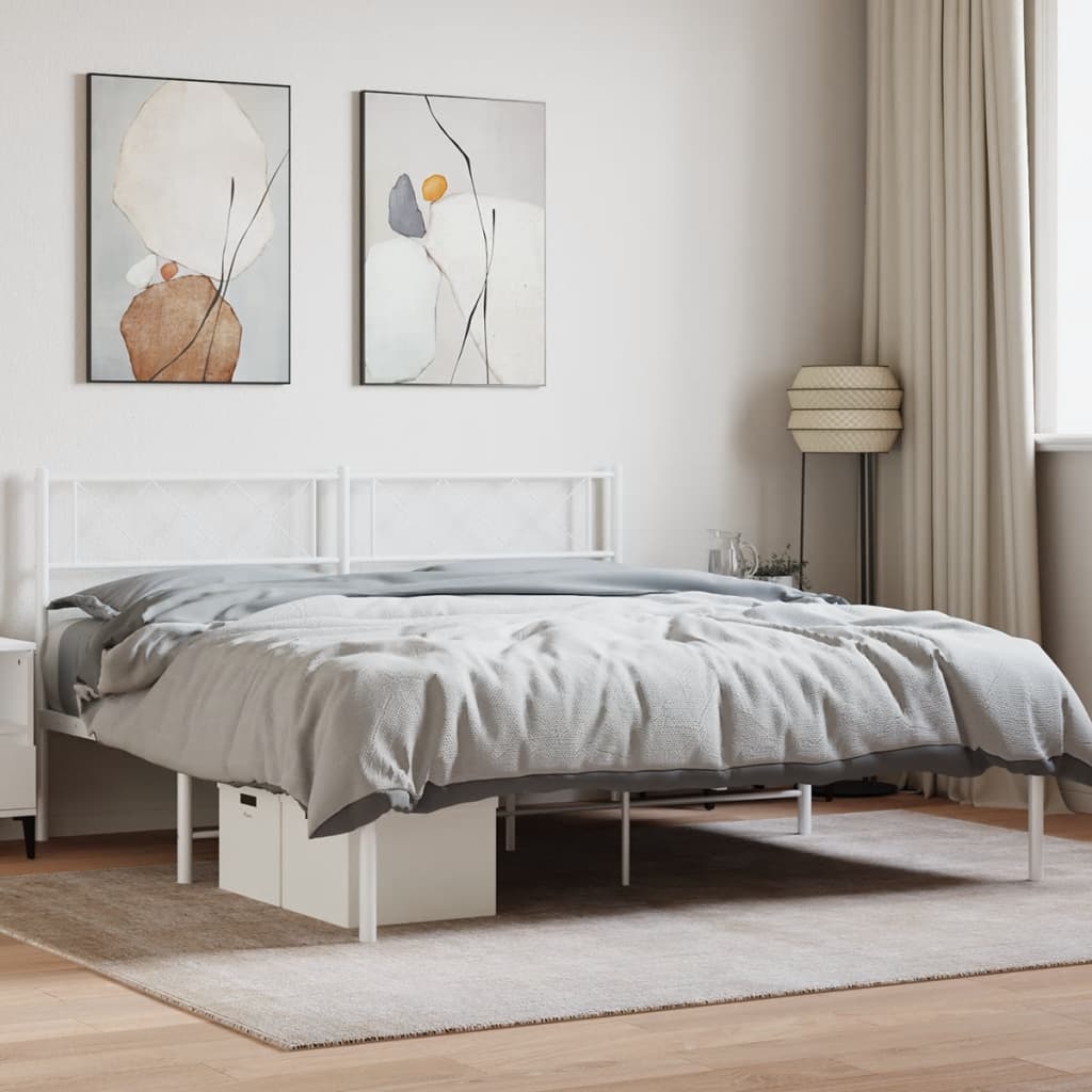 vidaXL Cadru de pat metalic cu tăblie, alb, 150×200 cm 150x200