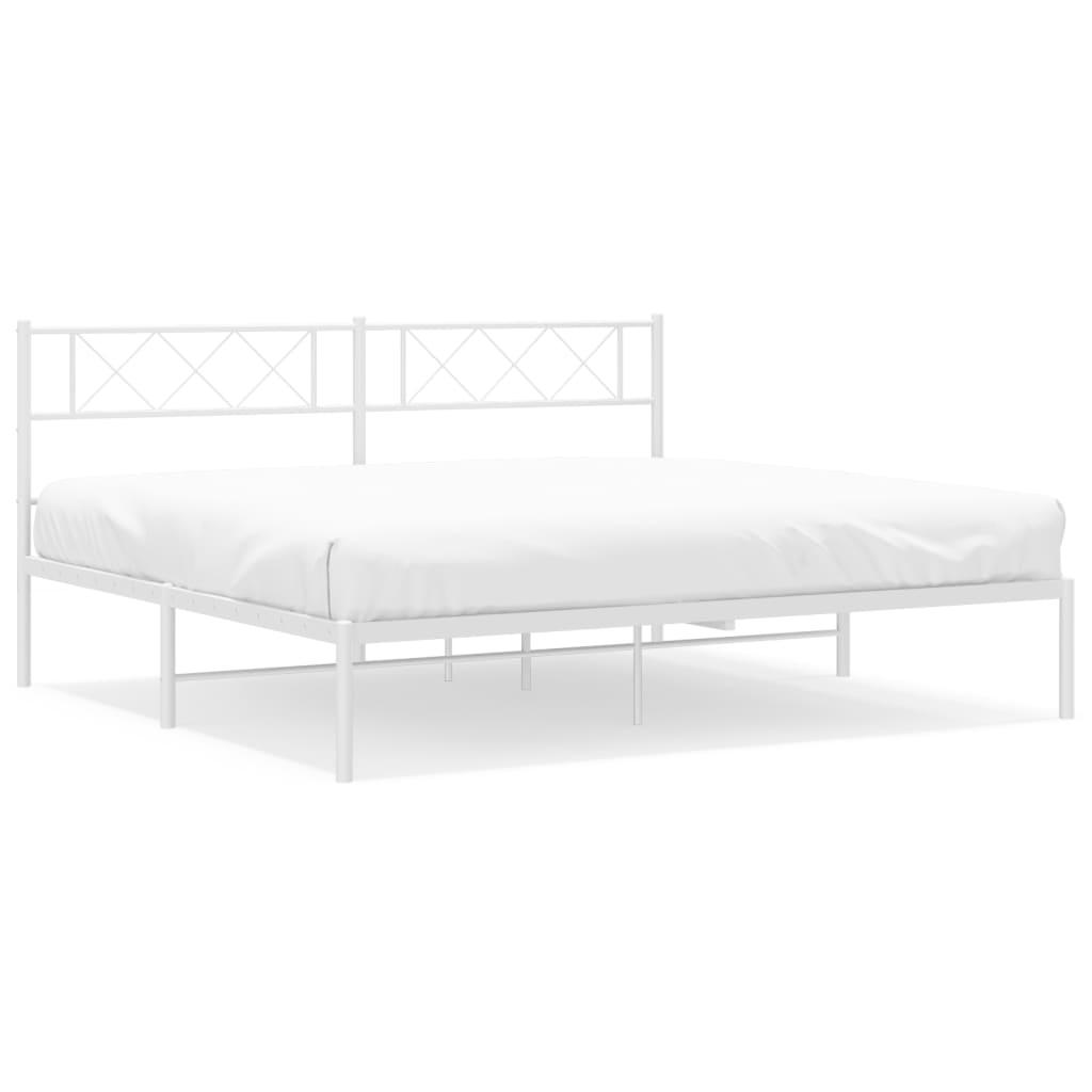 vidaXL Metal Bed Frame without Mattress with Headboard White 76"x79.9"