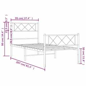 Kovový rám postele s hlavovým a nožním čelem bílý 90 x 200 cm - obrázek 9