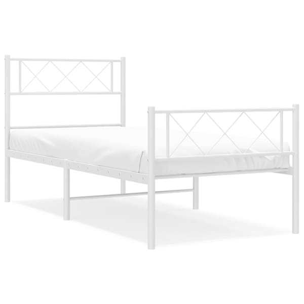 vidaXL metallist voodiraam peatsi ja jalutsiga, valge, 100x190 cm