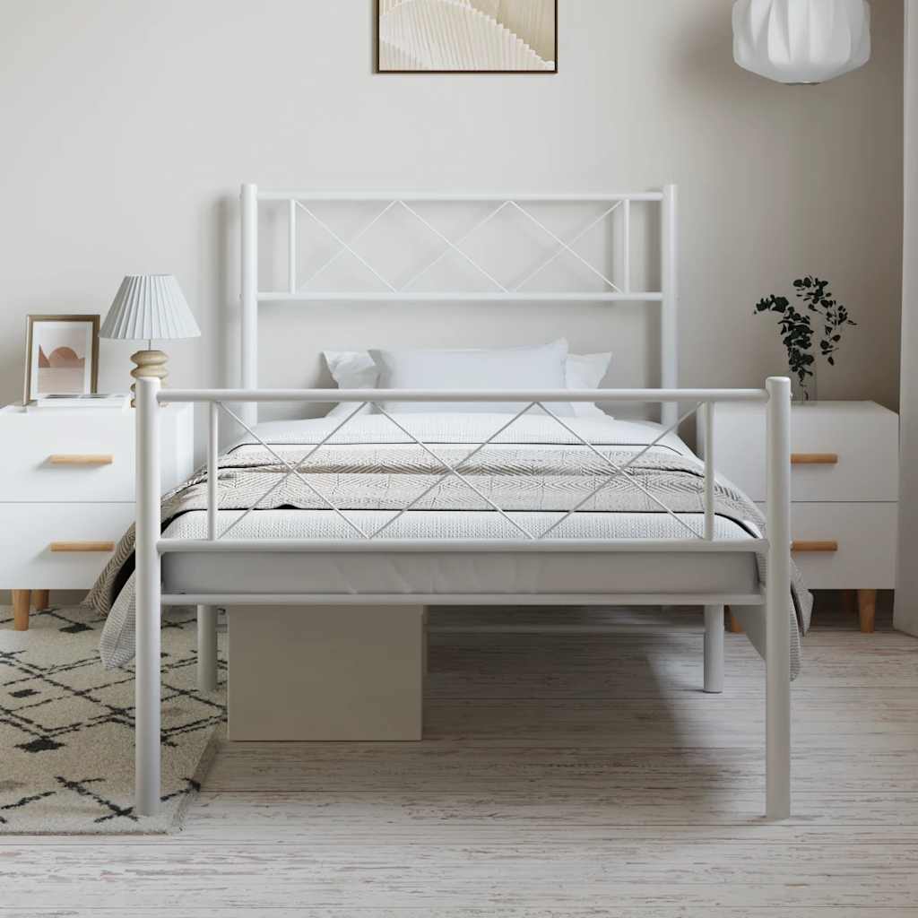 vidaXL Bedframe met hoofd- en voeteneinde metaal wit 100x190 cm afbeelding