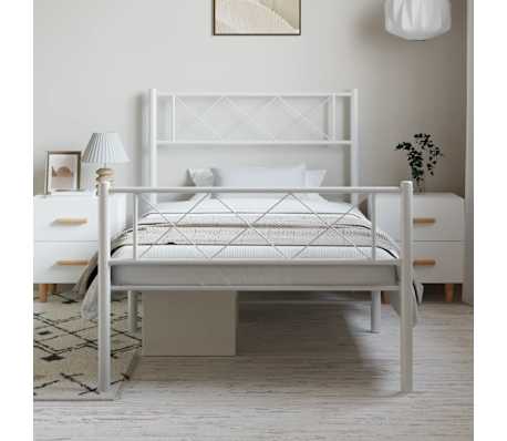 vidaXL Cadre de lit m&eacute;tal sans matelas et pied de lit blanc 100x190 cm