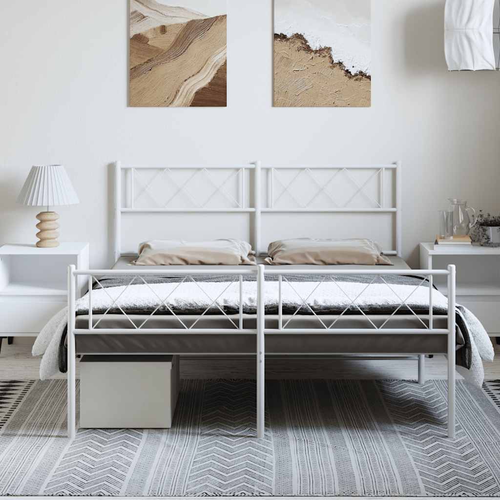 vidaXL Bedframe met hoofd- en voeteneinde metaal wit 135x190 cm afbeelding