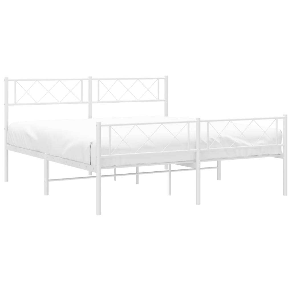 vidaXL Bedframe met hoofd- en voeteneinde metaal wit 140x200 cm afbeelding
