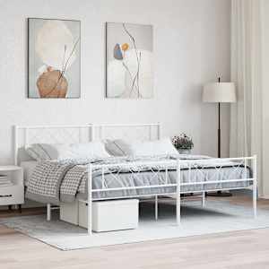 Kovový rám postele s hlavovým a nožním čelem bílý 180 x 200 cm - obrázek 1