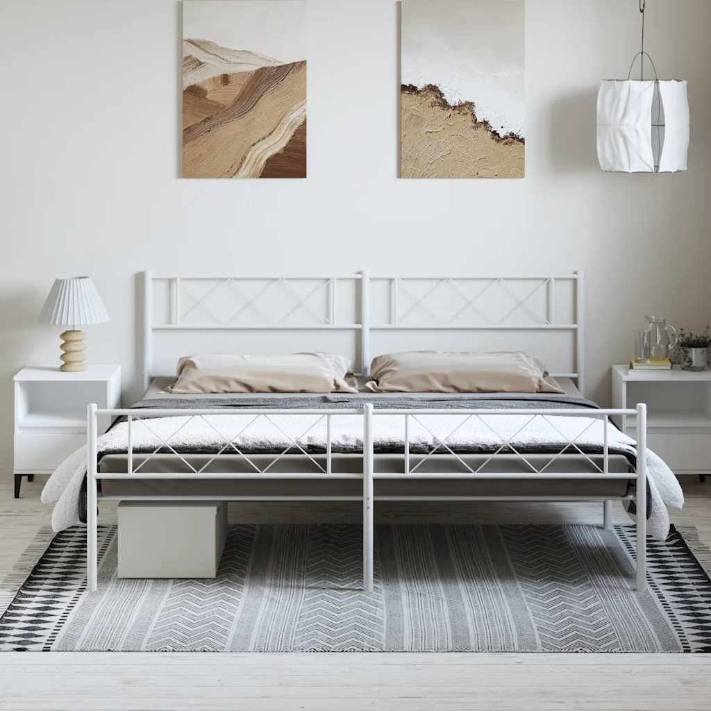 vidaXL Bedframe met hoofd- en voeteneinde metaal wit 183x213 cm afbeelding