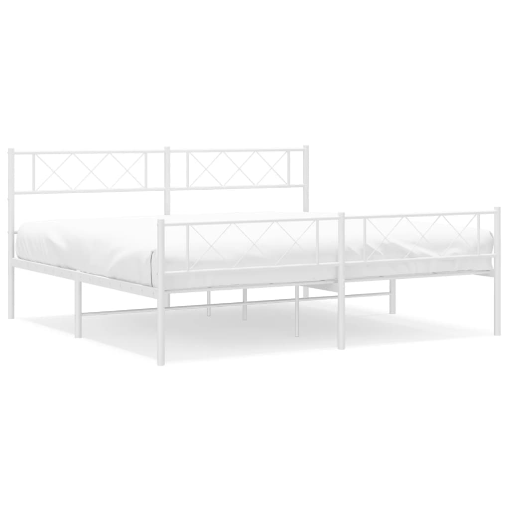vidaXL Kovový rám postele s hlavovým a nožním čelem bílý 200 x 200 cm