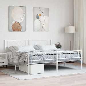 Kovový rám postele s hlavovým a nožním čelem bílý 200 x 200 cm - obrázek 1