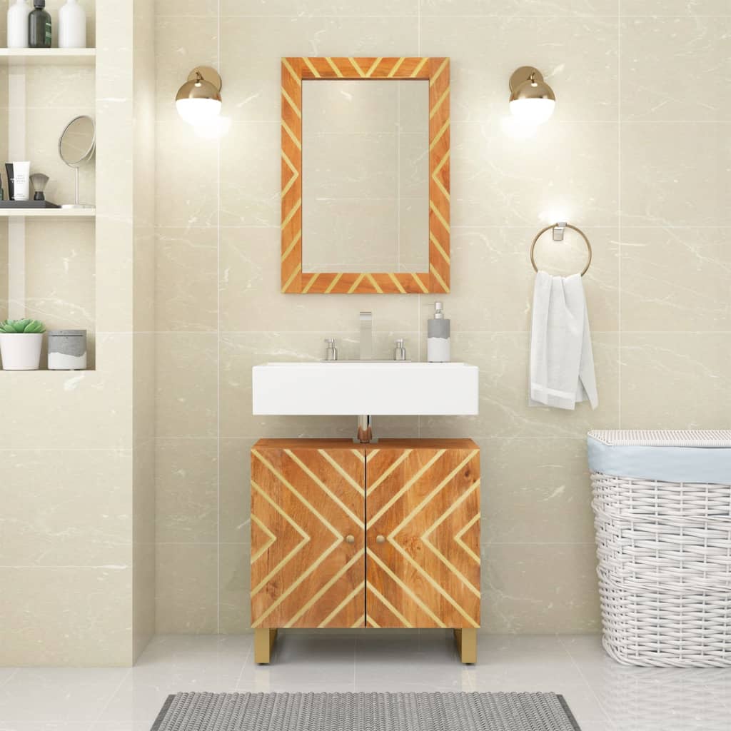 vidaXL Set dulapuri de baie, 2 piese, maro și negru, lemn masiv mango